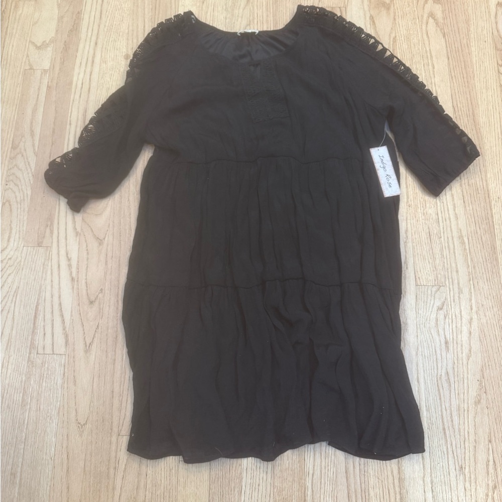 Indigo Rose Black Dress with Lace Detail